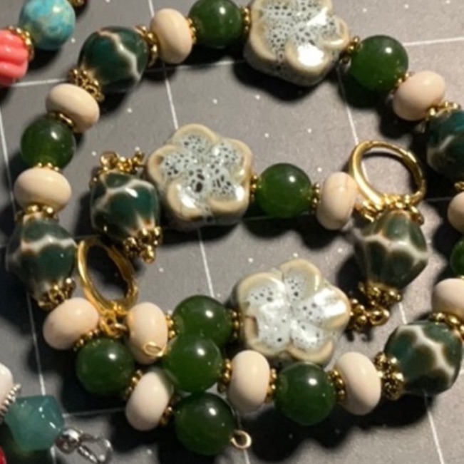 Handcrafted Ceramic & Stone Bracelet & Earring Set